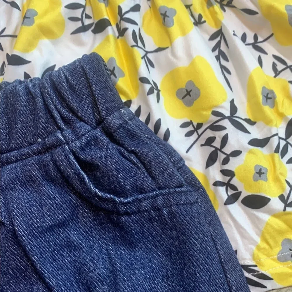 Floral Baby Top with Denim Shorts 3/4 y/o